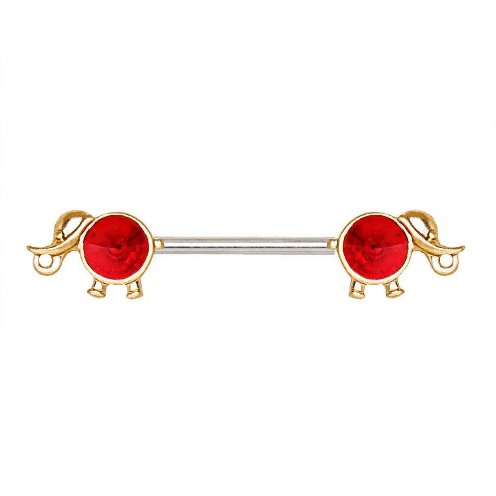 Gold Plated Red CZ Elephant Nipple Bar