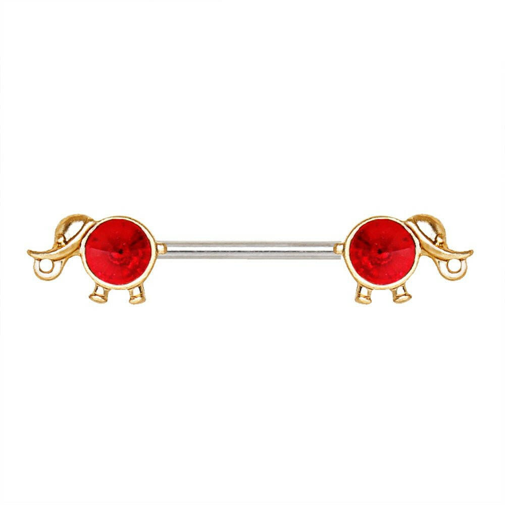 Gold Plated Red CZ Elephant Nipple Bar Nipple Ring Impulse Piercings