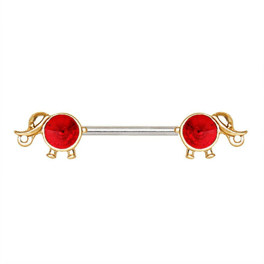 Gold Plated Red CZ Elephant Nipple Bar Nipple Ring Impulse Piercings