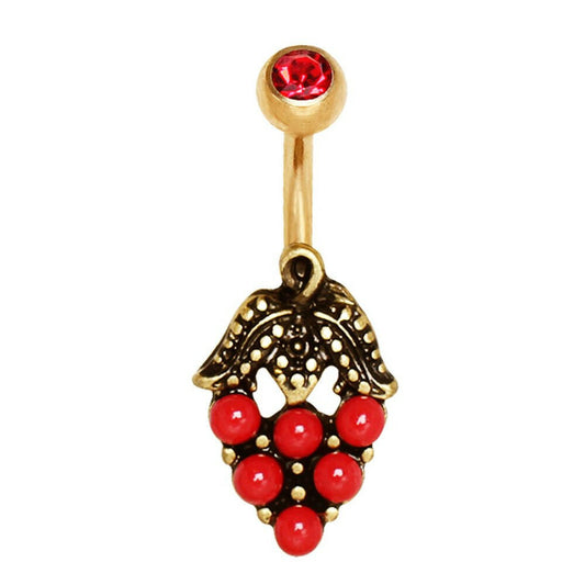 Gold Plated Red Strawberry Navel Ring Navel Ring Impulse Piercings