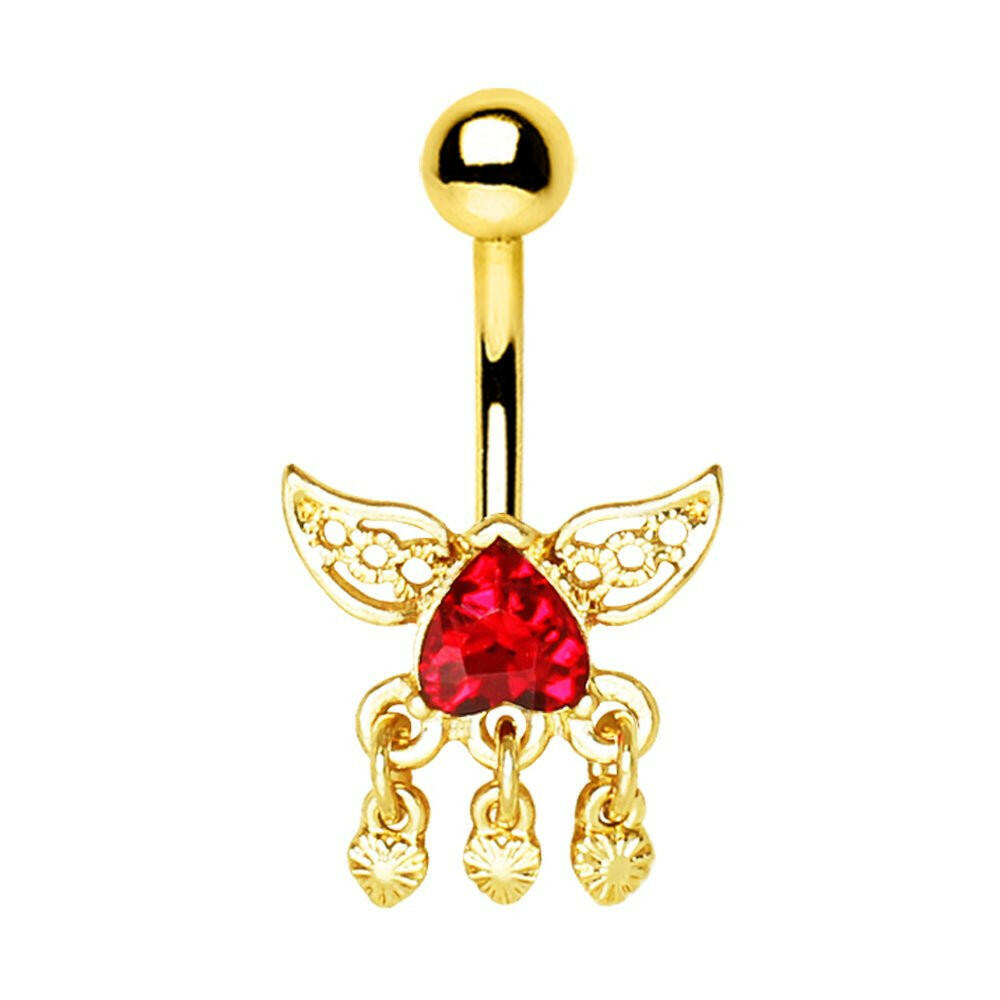 Gold Plated Reverse Winged Heart Navel Ring Navel Ring Impulse Piercings