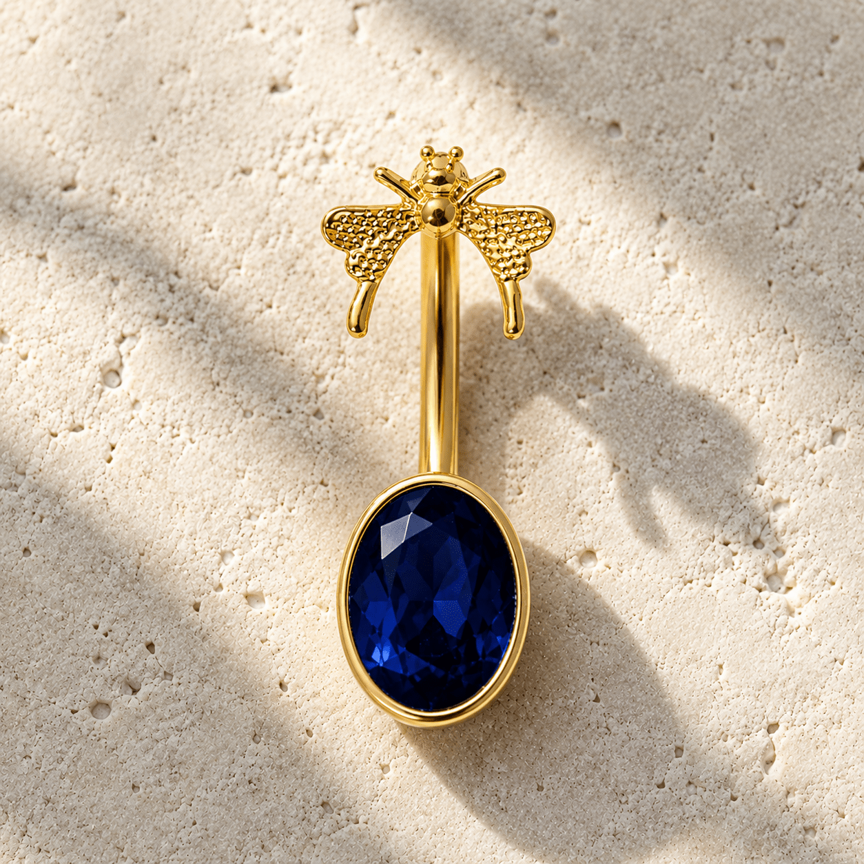 Gold Plated Sapphire Blue Butterfly Navel Ring