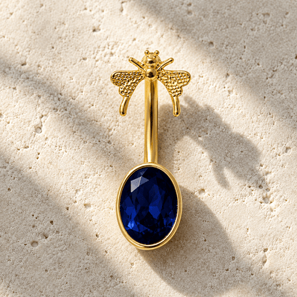 Gold Plated Sapphire Blue Butterfly Navel Ring