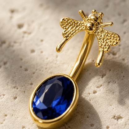 Gold Plated Sapphire Blue Butterfly Navel Ring