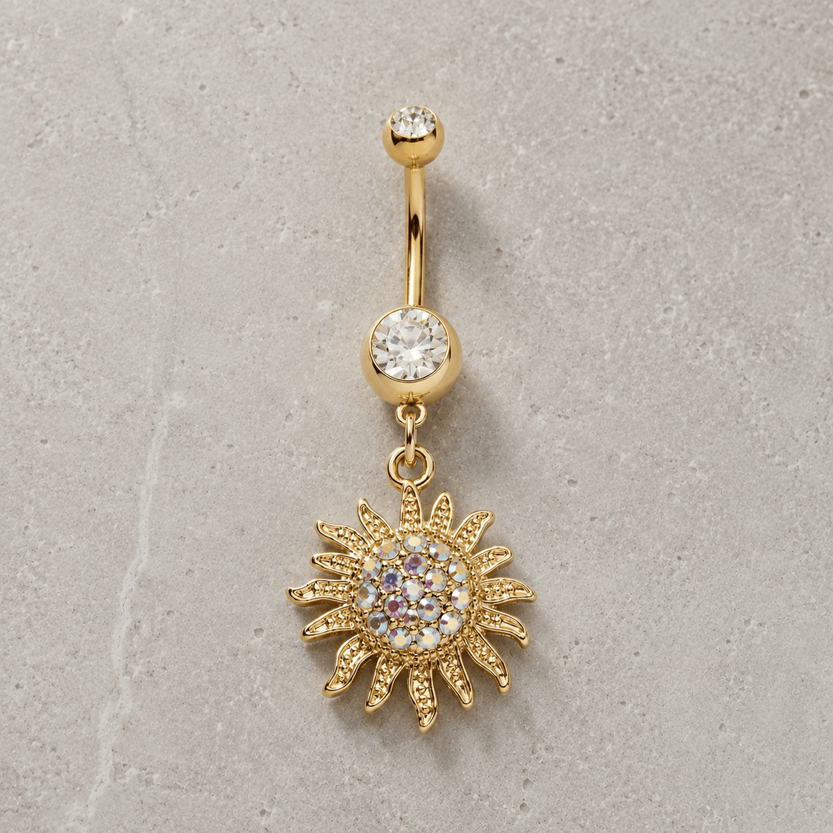 Gold Plated Shimmering Sunburst Dangle Navel Ring - Skin Metals