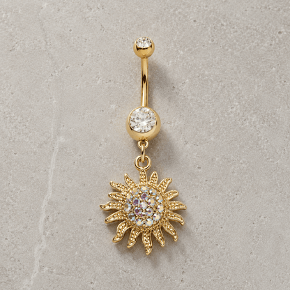 Gold Plated Shimmering Sunburst Dangle Navel Ring - Skin Metals