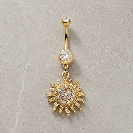 Gold Plated Shimmering Sunburst Dangle Navel Ring - Skin Metals