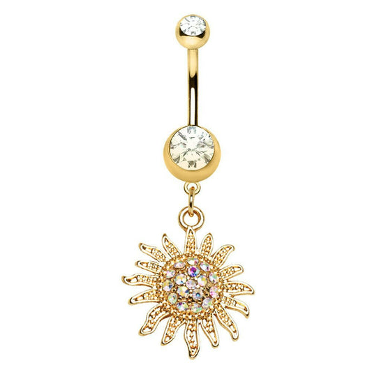 Gold Plated Shimmering Sunburst Dangle Navel Ring