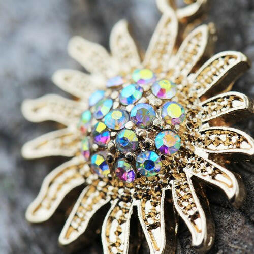 Gold Plated Shimmering Sunburst Dangle Navel Ring Navel Ring Impulse Piercings