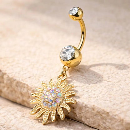 Gold Plated Shimmering Sunburst Dangle Navel Ring Navel Ring Skin Metals