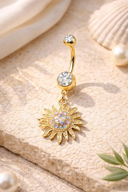 Gold Plated Shimmering Sunburst Dangle Navel Ring Navel Ring Skin Metals