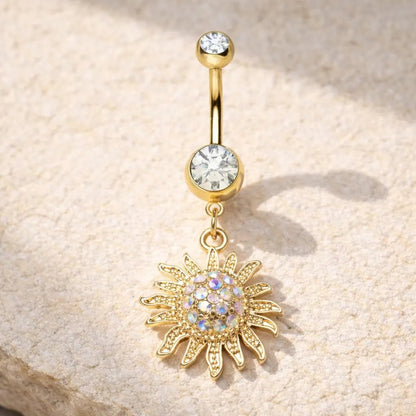 Gold Plated Shimmering Sunburst Dangle Navel Ring Navel Ring Skin Metals