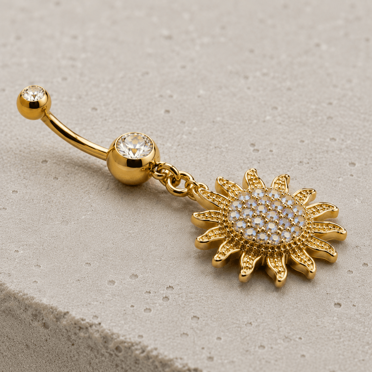 Gold Plated Shimmering Sunburst Dangle Navel Ring - Skin Metals