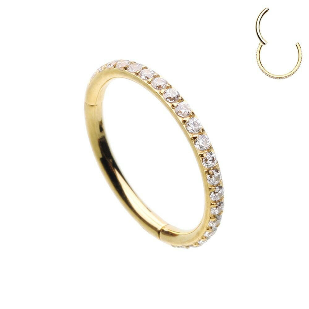 Gold Plated Side Facing Multi Gem Steel Seamless Hinged Clicker Ring Captive Bead Impulse Piercings 5/16" (8mm)