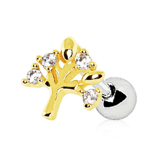 Gold Plated Sparkling Tree of Life Cartilage Earring