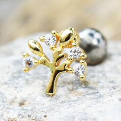 Gold Plated Sparkling Tree of Life Cartilage Earring Cartilage Earring Impulse Piercings