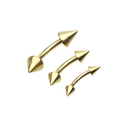 Gold Plated Spike Curved Barbell Ring Curved Barbell Impulse Piercings 16 GA (1.2mm) 5/16" (8mm) 1/8" (3mm)