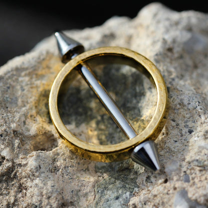 Gold Plated Spiked Circular Nipple Shield Nipple Ring Impulse Piercings