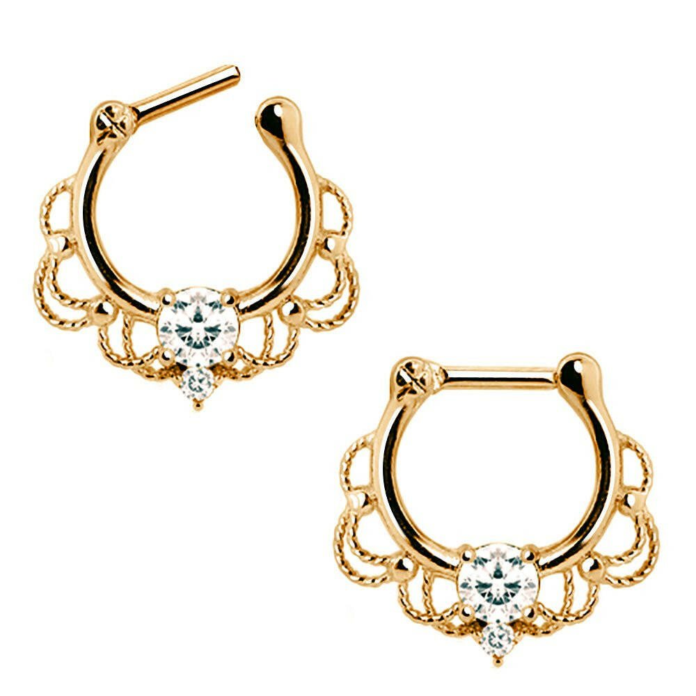 Gold Plated Stainless Steel Made For Royalty Ornate Septum Clicker Septum Ring 