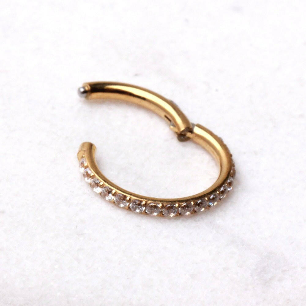 Gold Plated Stainless Steel Multi-Jeweled Clicker Ring Septum Ring Impulse Piercings