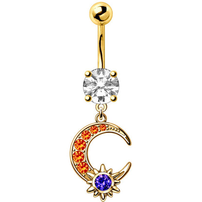 Gold Plated Sun & Moon Dangle Navel Ring Navel Ring Skin Metals