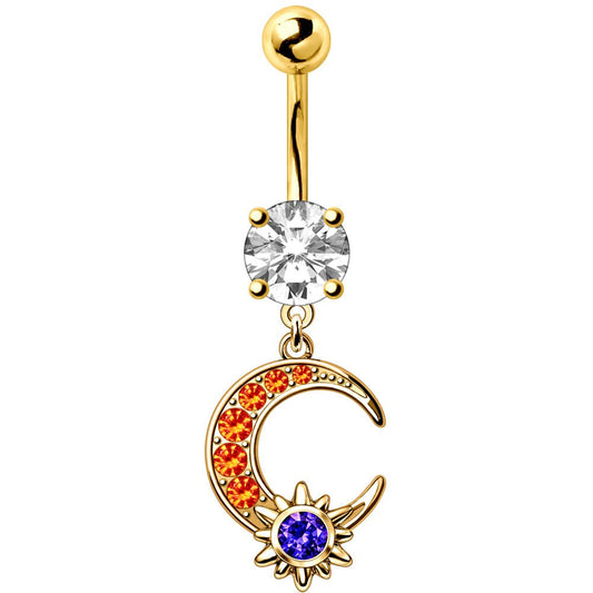 Gold Plated Sun & Moon Dangle Navel Ring Navel Ring Skin Metals