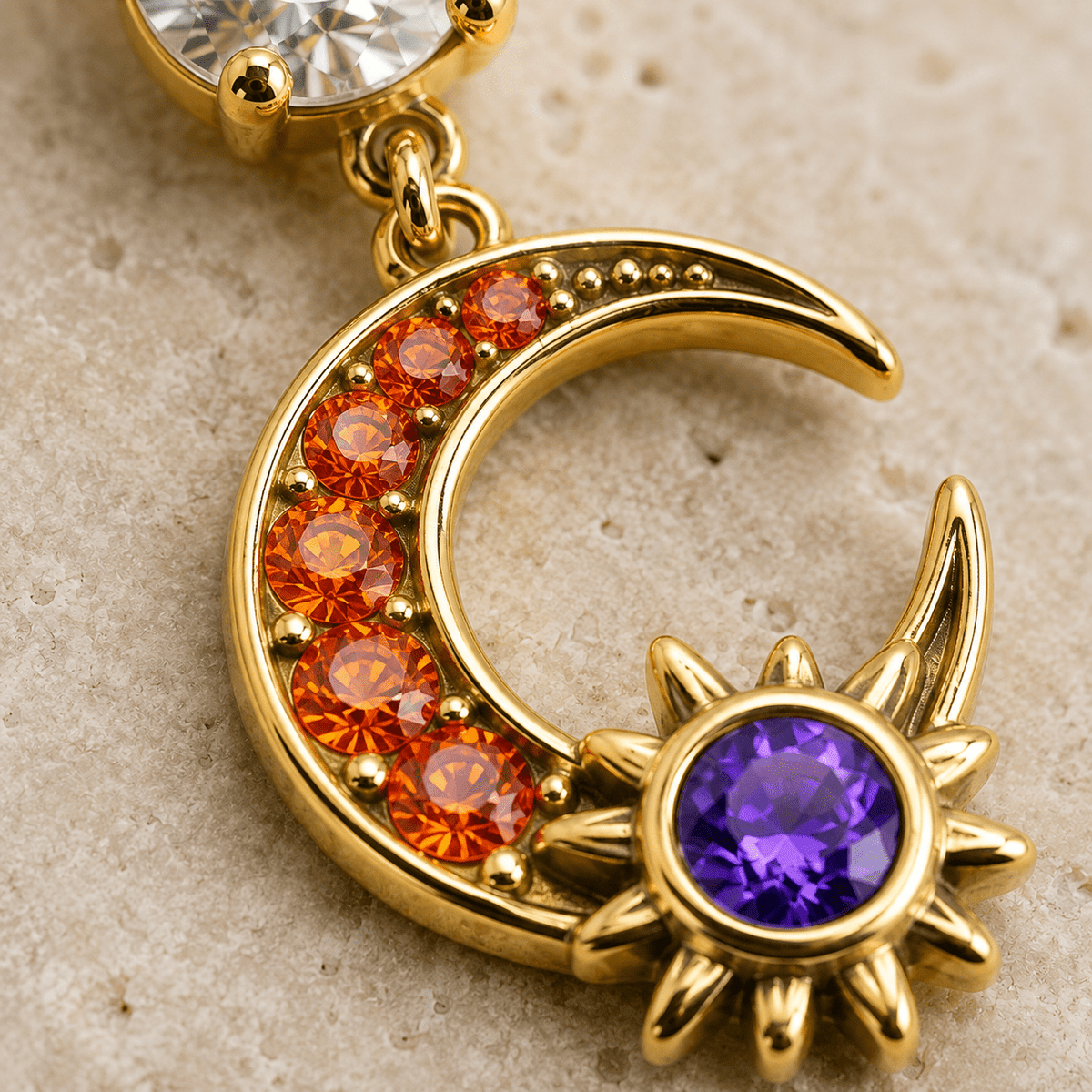 Gold Plated Sun & Moon Dangle Navel Ring - Skin Metals