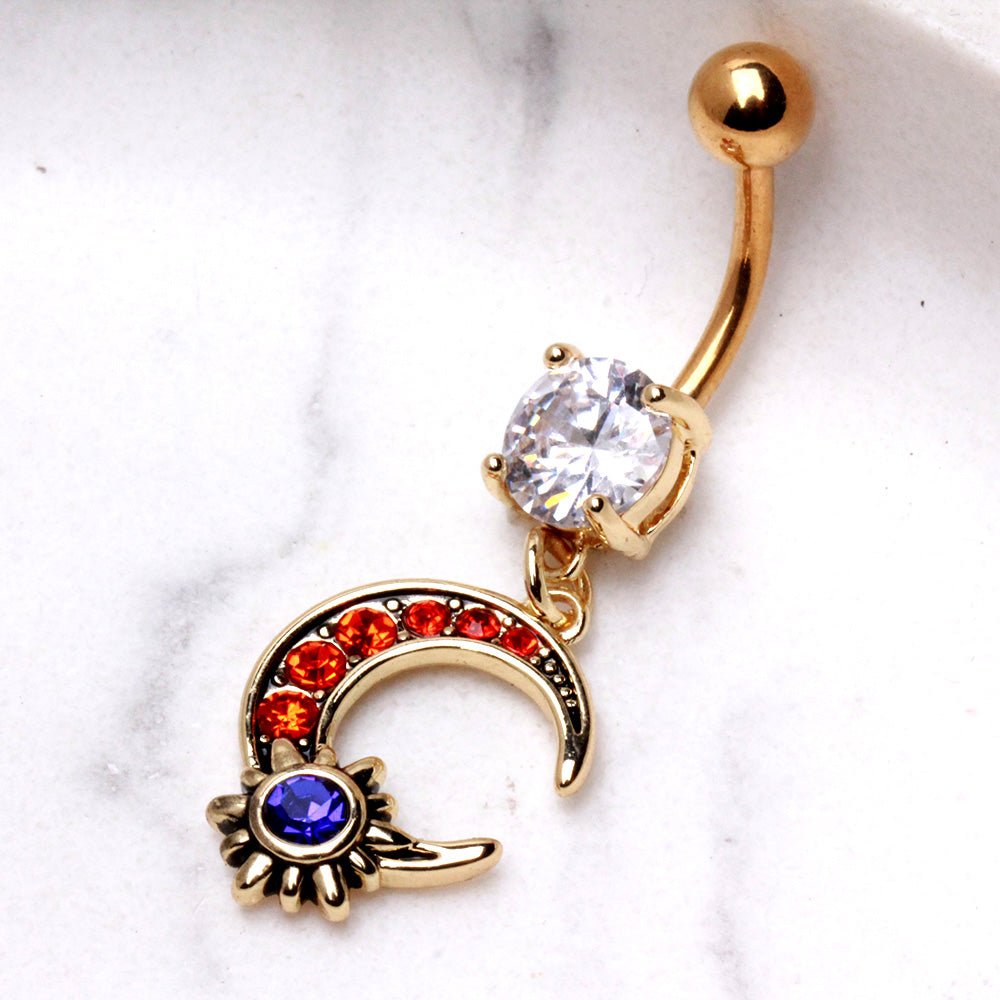 Gold Plated Sun & Moon Dangle Navel Ring Navel Ring Skin Metals