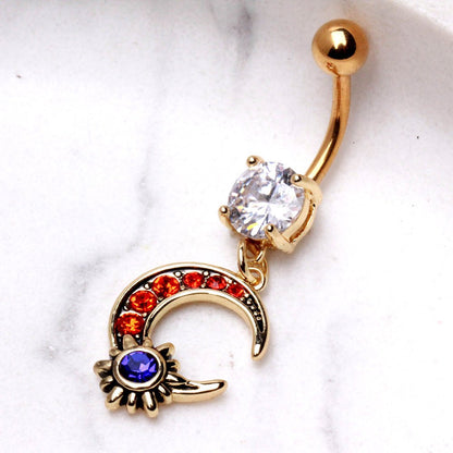 Gold Plated Sun & Moon Dangle Navel Ring Navel Ring Skin Metals