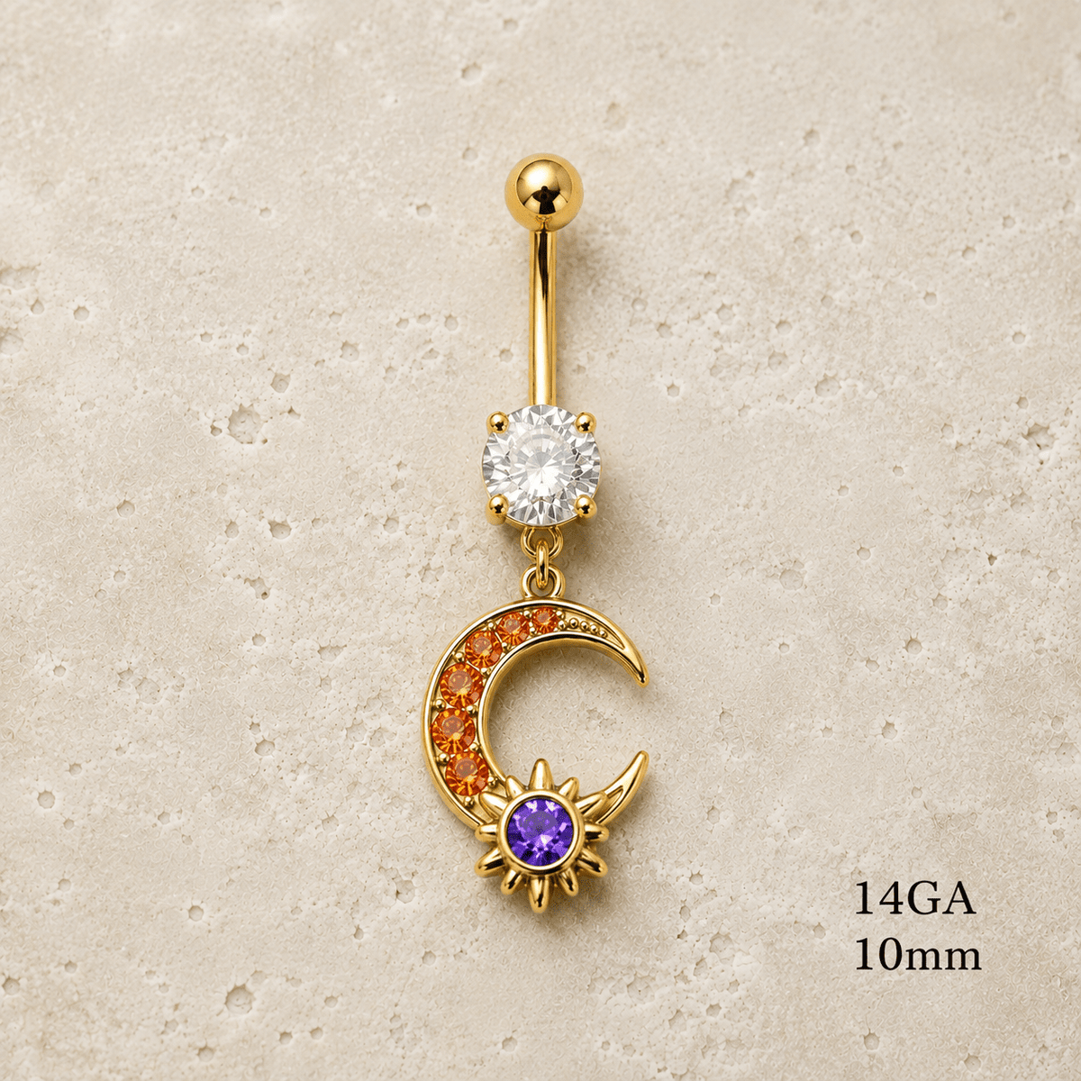 Gold Plated Sun & Moon Dangle Navel Ring - Skin Metals