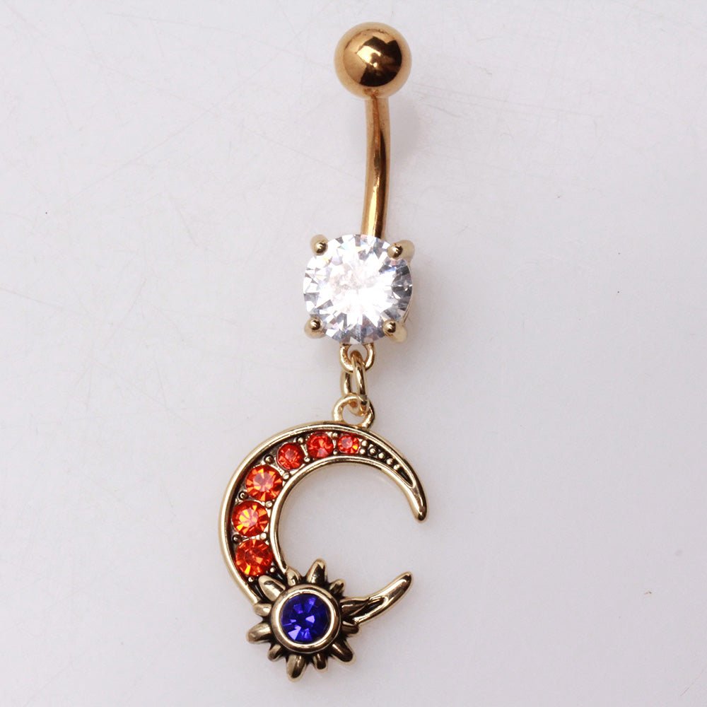 Gold Plated Sun & Moon Dangle Navel Ring Navel Ring Skin Metals