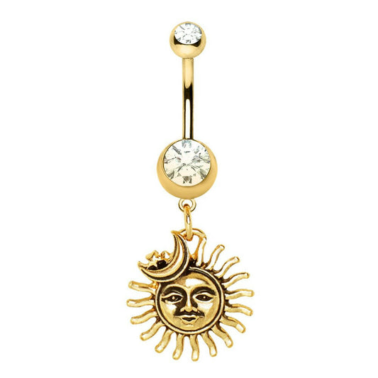 Gold Plated Sun Moon Star Dangle Navel Ring Navel Ring Impulse Piercings