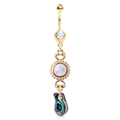 Gold Plated Sunburst Navel Ring with Synthetic Opal and Abalone Navel Ring Impulse Piercings