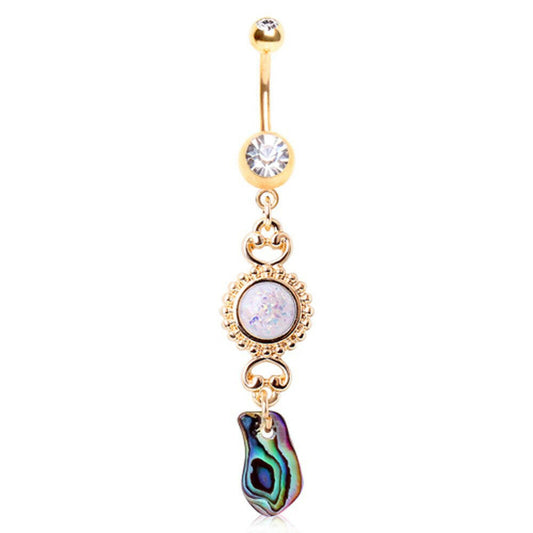 Gold Plated Sunburst Navel Ring with Synthetic Opal and Abalone Navel Ring Impulse Piercings