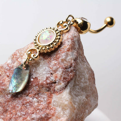 Gold Plated Sunburst Navel Ring with Synthetic Opal and Abalone Navel Ring Impulse Piercings