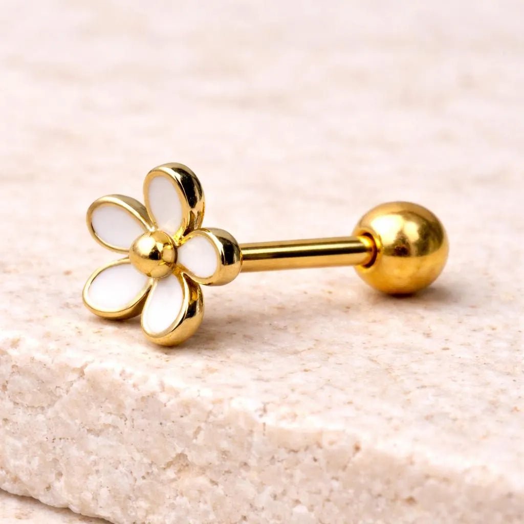 Gold Plated Sweet White Daisy Cartilage Earring Cartilage Skin Metals