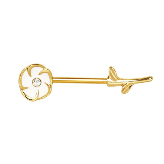 Gold Plated Sweet White Flower Nipple Bar Nipple Ring Impulse Piercings