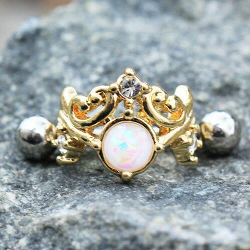 Gold Plated Synthetic Opal Tiara Cartilage Cuff Earring Cuff Earring Impulse Piercings