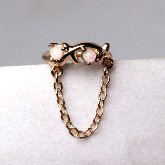Gold Plated Synthetic Opal Vine with Chain Clicker Ring Cartilage Earring Skin Metals