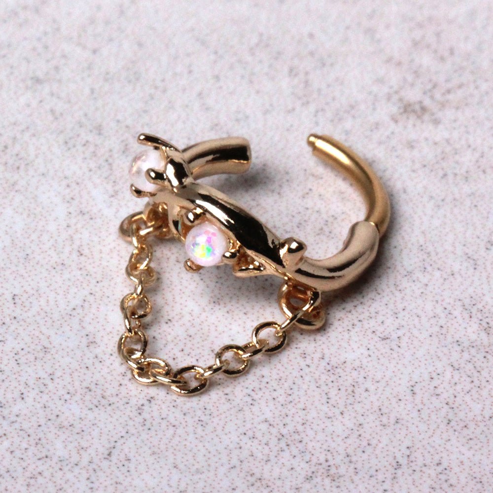 Gold Plated Synthetic Opal Vine with Chain Clicker Ring