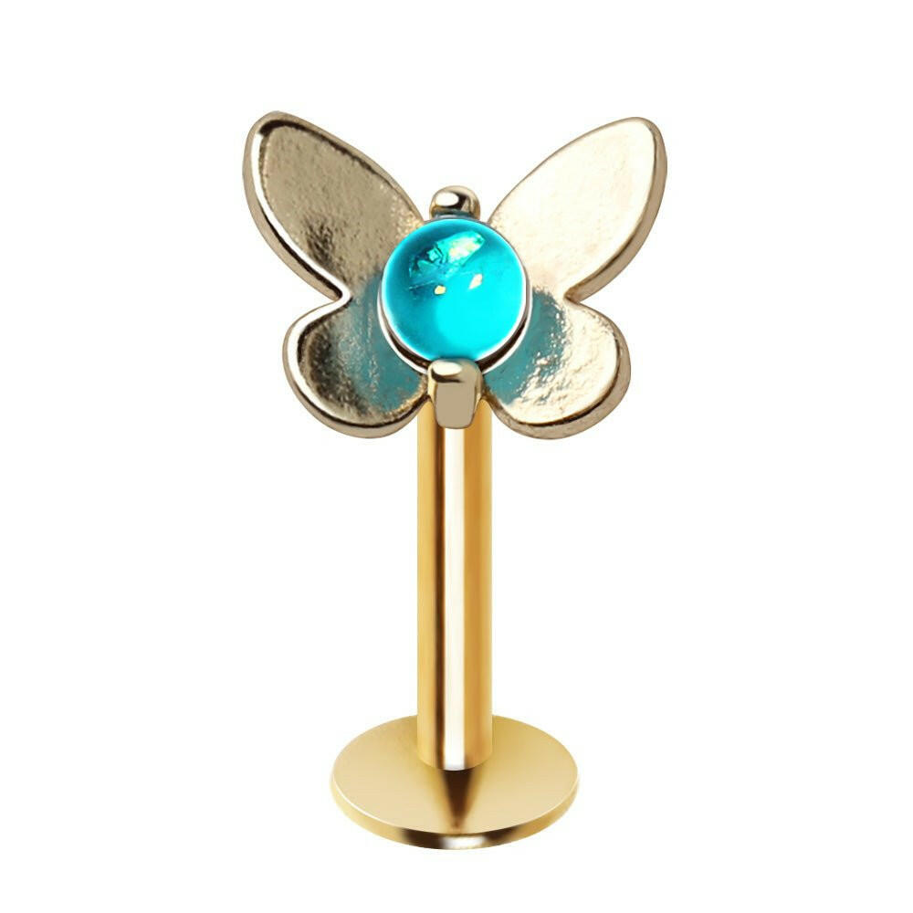 Gold Plated Teal Blue Butterfly Labret Labret Impulse Piercings