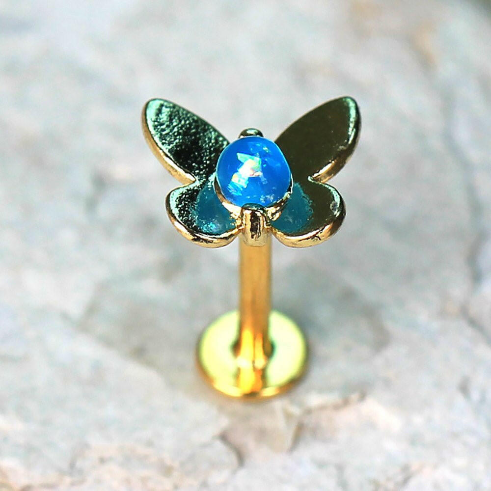 Gold Plated Teal Blue Butterfly Labret Labret Impulse Piercings