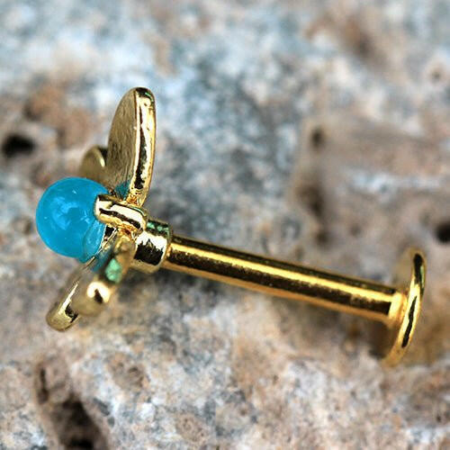 Gold Plated Teal Blue Butterfly Labret Labret Impulse Piercings