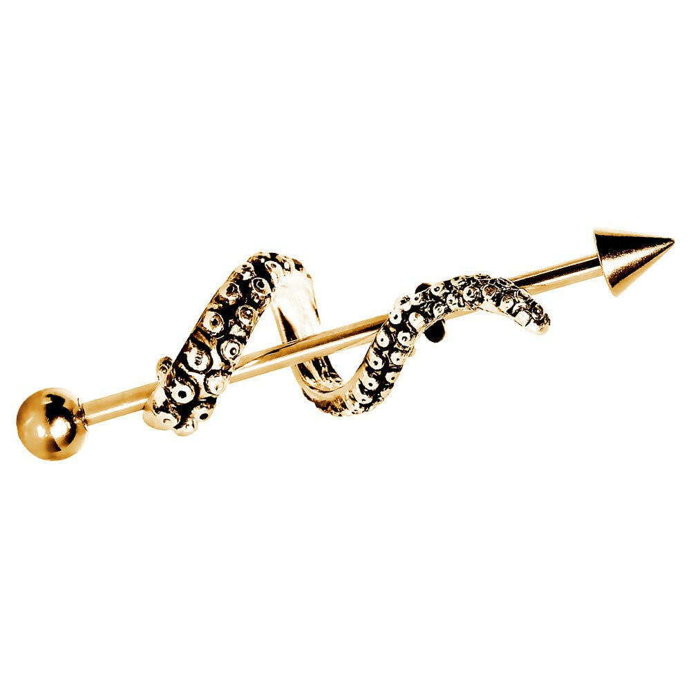 Gold Plated Tentacle Wrap Industrial Barbell Industrial Barbell Impulse Piercings