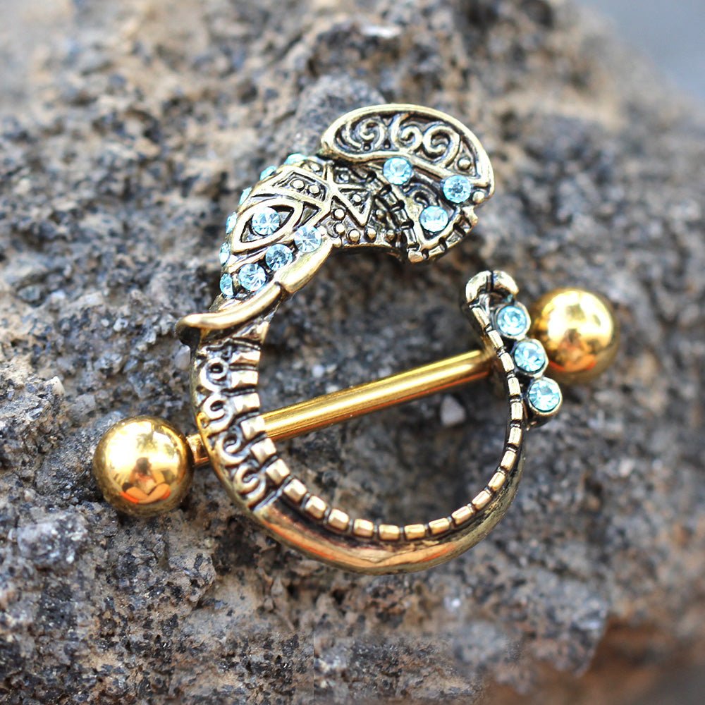 Gold Plated Tribal Elephant Nipple Shield Nipple Ring Impulse Piercings