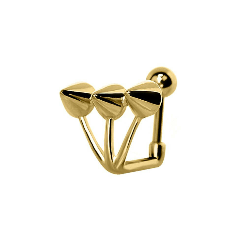 Gold Plated "Trident Triple" Spike Cartilage Earring Cartilage Earring Impulse Piercings Gold