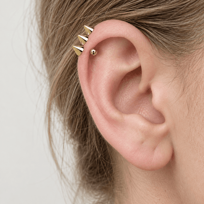 Gold Plated "Trident Triple" Spike Cartilage Earring - Skin Metals
