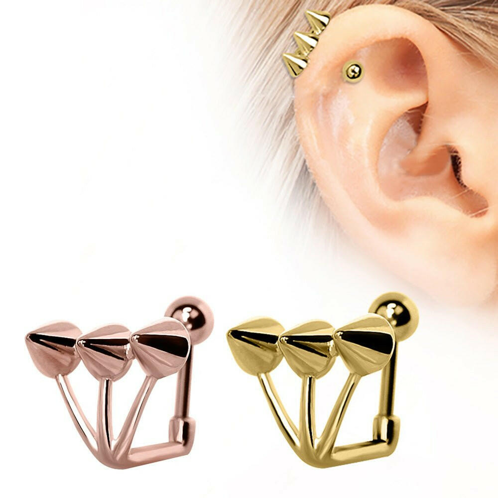 Gold Plated "Trident Triple" Spike Cartilage Earring Cartilage Earring Impulse Piercings