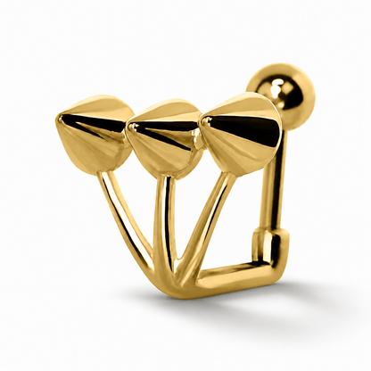 Gold Plated "Trident Triple" Spike Cartilage Earring - Skin Metals