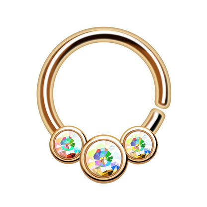 Gold Plated Triple Aurora Borealis CZ Seamless Ring Septum Ring 